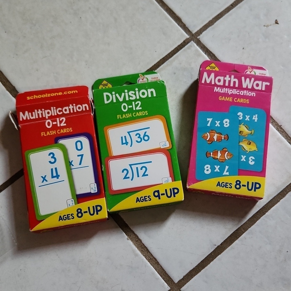 Math War flash cards learning 3 boxes all cards included division multiplication